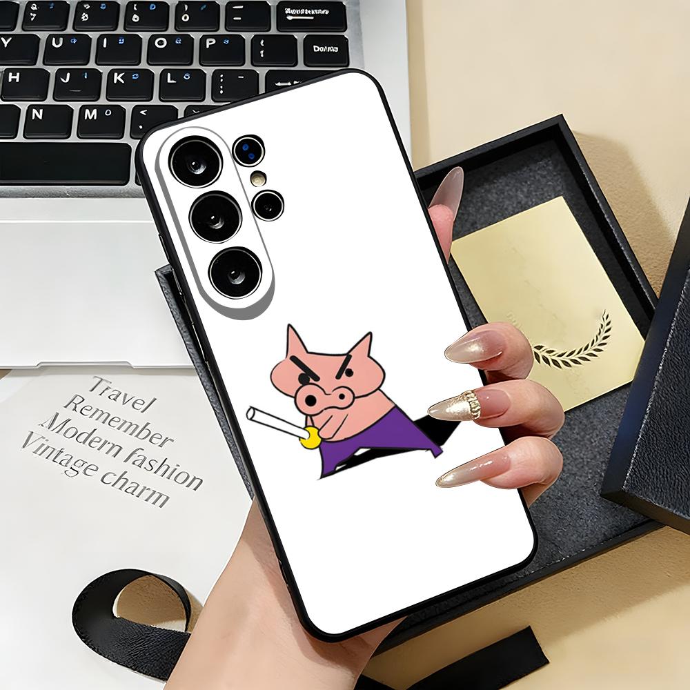 Buriburizaemon Pig Phone Case For Samsung S26 S25 S24 FE S23 S22 S21 Plus S20 Ultra Note20Ultra Black Soft Shell
