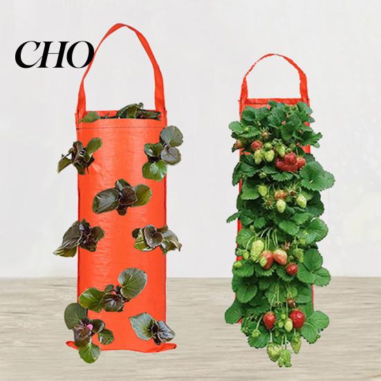 PE Fabric Planter Hanging Strawberry Grow Bag Upside Down Reusable Breathable Plant Rootlet Growth with 4 6 8 10 Planting Holes for Vegetables