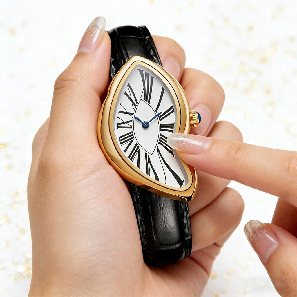 Damen-Quarz-Uhr, Eine Kreative Unregelmäßig Geformte Uhr, Mit einem Retro Y2K Design, Quarzwerk, Legierungsgehäuse und Mineralglas