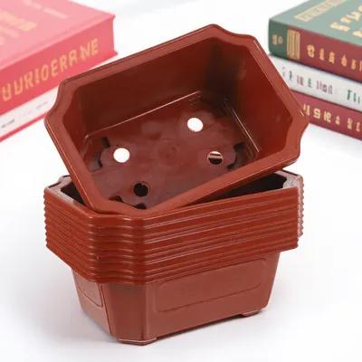 10Pcs Classic Vintage Plastic Bonsai Flowerpot Rectangular Planting Pot for Indoor Succulent Cactus Garden Household Gardening