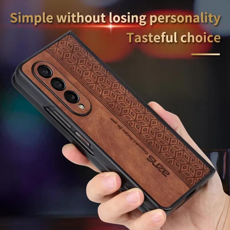 3D Embossing Case for Samsung Galaxy Z Fold 7 6 5 4 3 Z Fold7 5G Cover Soft Matte Leather Full Camera Protect Shell Fundas Coque