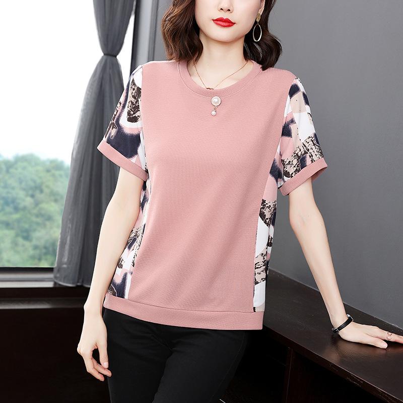 Short-sleeved T-shirt for Women's New Style of Mother Summer Dress Fashionable Middle-aged Age-reducing Loose Large-size Women's Top