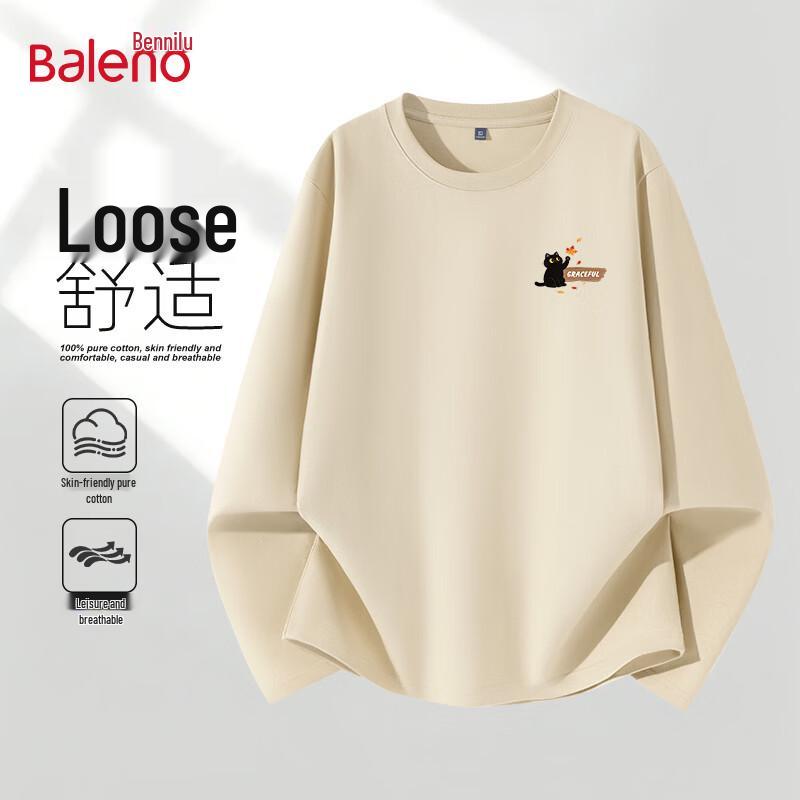 Baleno Men s Loose Fit Pure Cotton Cat Graphic Long-Sleeve T-Shirt XL