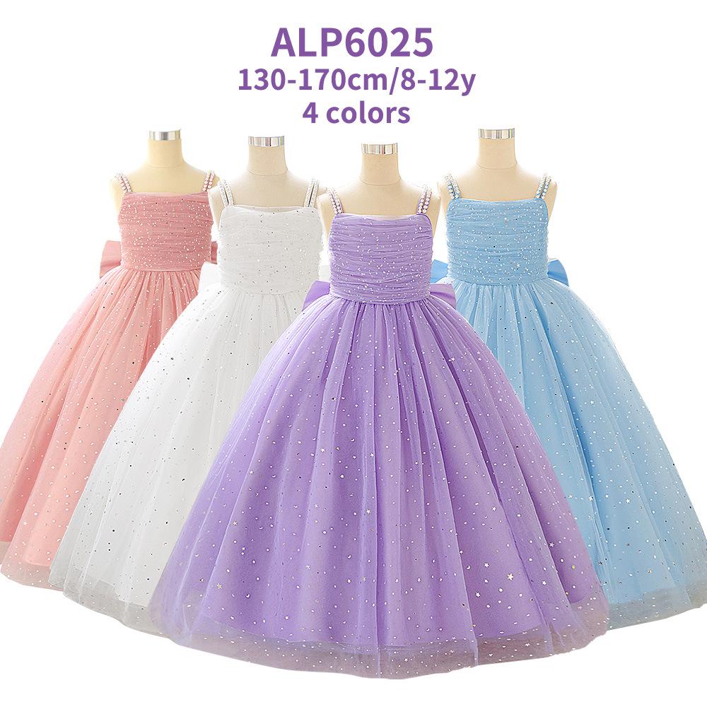 Children's Spaghetti Strap Sequin Flower Girl Dress - Puffy Tulle Skirt with Bow, Princess Gown for Weddings & Performances