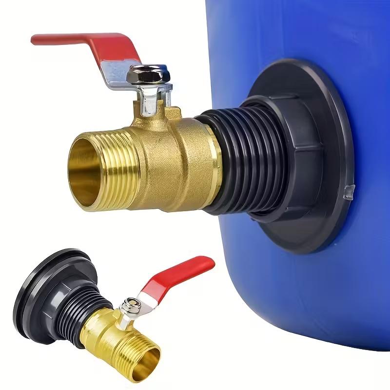 1Pc PVC large drain adapter, durable rain bucket connector kit, equipped with brass ball valve, aquarium parts