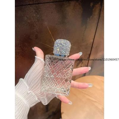 Botella de Spray Brillante de 100ml Botella de Perfume Contenedor de Diamante Botella de Vidrio Decoración Rellenable Atomizador de Aceite Esencial Frasco Cosmético