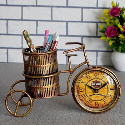 Iron Antique Pen Holder With Clock/Pen Holder For Office And Home Decoration/Corporate Best Gift,Gold