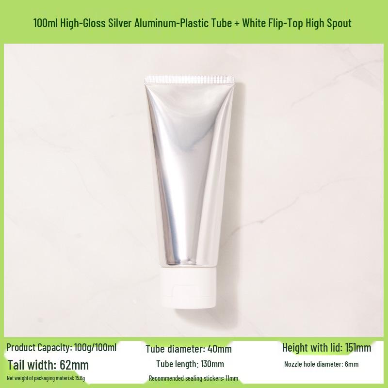 In Stock 100ml/100g High Gloss Gold-Silver Aluminum-Plastic Cosmetic Tube with Acrylic Cap - Refillable PE Empty Bottle