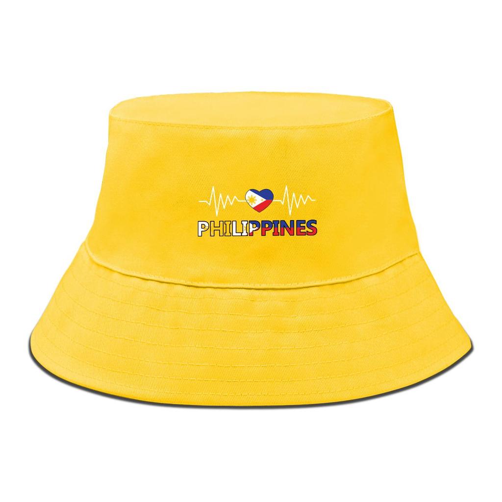 Bucket Hat With Heart Waves Philippine Flag Print , Patriotic Women's Hat Casual Candy Color Fit Beach Hat