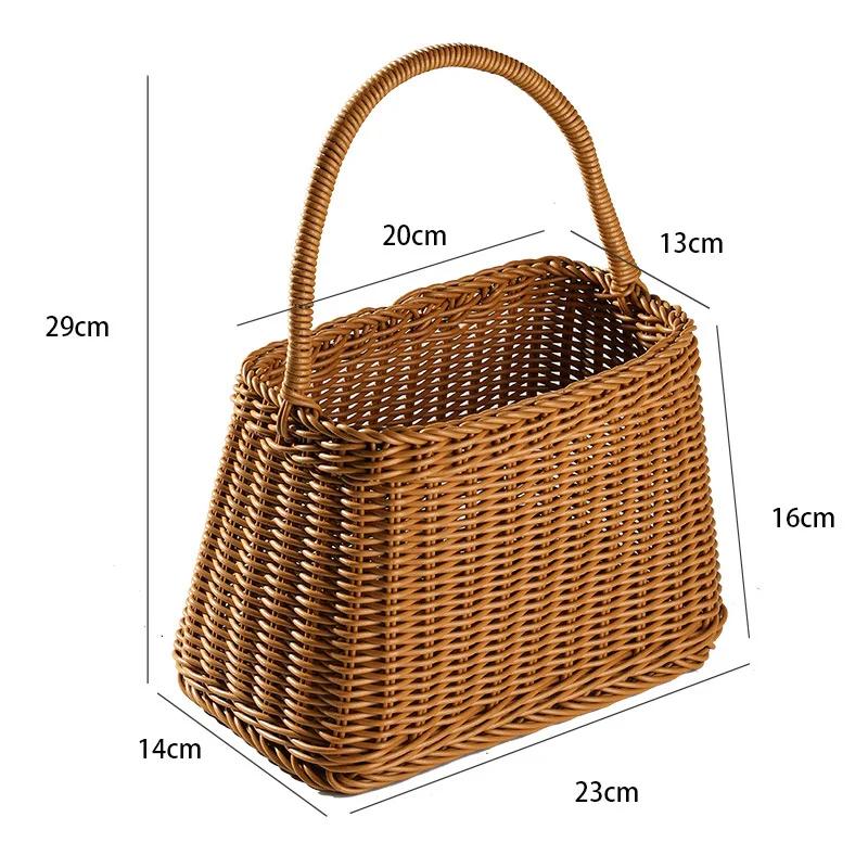 

Plastic woven basket Vine flower hand woven portable bread storage picnic outdoor shopping handles basket gift for home decor коричневый