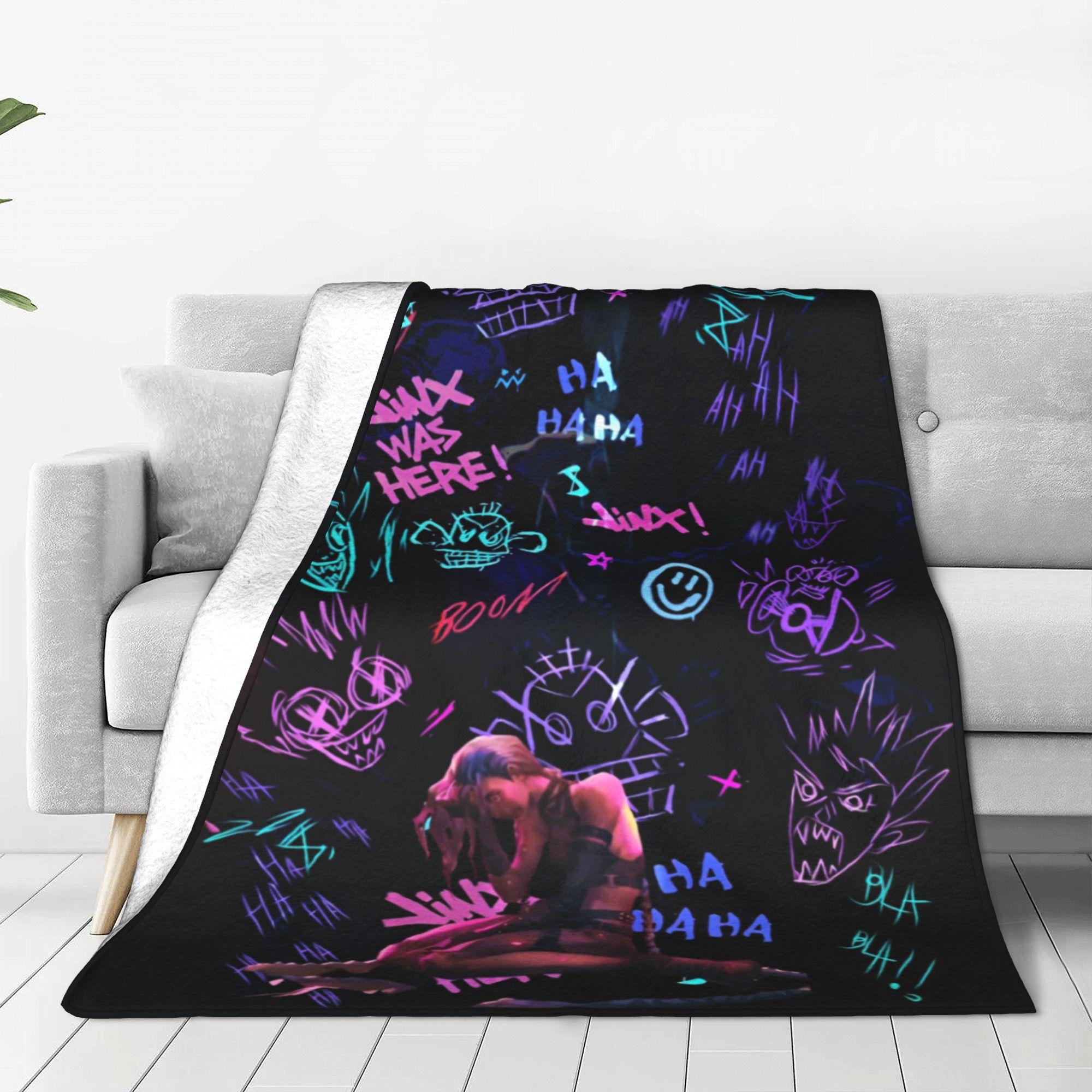 Arcane Anime Legends Blanket Jinx?Monkey Graffiti Flannel Awesome Warm Throw Blankets for Bedroom Winter Office 75X95CM