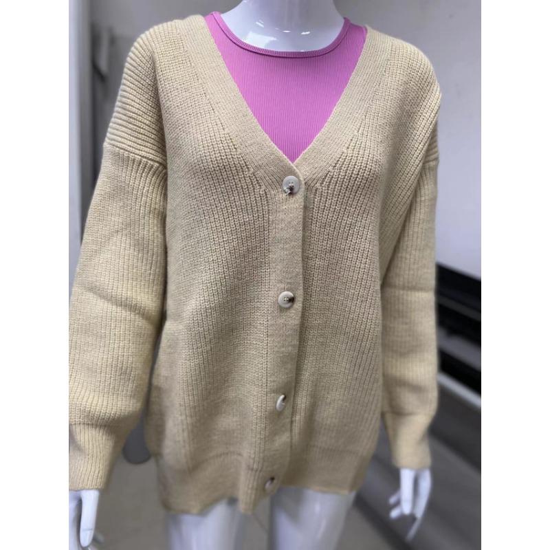 Svetr kardigan s výstřihem do V, jednobarevný, pletený, silný, hřejivý, měkký materiál, dámský svetr s dlouhým rukávem, jednořadé zapínání na knoflíky, na cesty, knoflíkový svetr, jednoduché pletené zboží, podzim