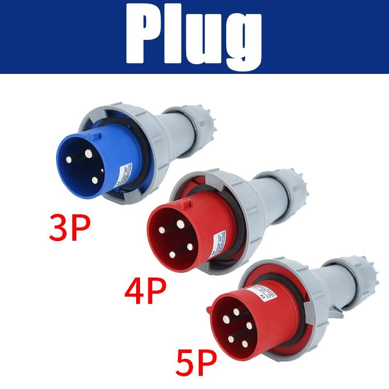 

Industrial Plug Socket 63A 125A Waterproof Male Female Electrical Connector 3P 4P 5Pin Wall Mounted Socket Panel Mounted Couple 63A&5P