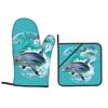 Dolphins Catching Waves Oven Mitts and Pot Holder Sets of 2 for Baking Kitchen Cooking Grilling Resistant Non-Slip Gloves