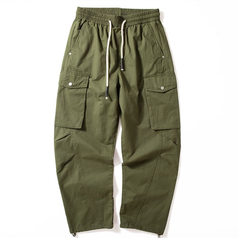 Men s Work Pants Autumn New American Style Multi-Pocket Pure Cotton Wide-Leg Pants Trendy Loose Straight Casual Long Pants Military Green XL