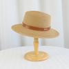 Summer beach trip sun hat for women with a high-end feel, straw woven large brim sun hat, French flat top grass hat