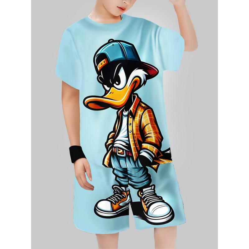 

Модный костюм для мальчиков, повседневный пуловер с 3D-принтом, футболка с коротким рукавом, шорты, футболка, уличный костюм для мальчиков 100