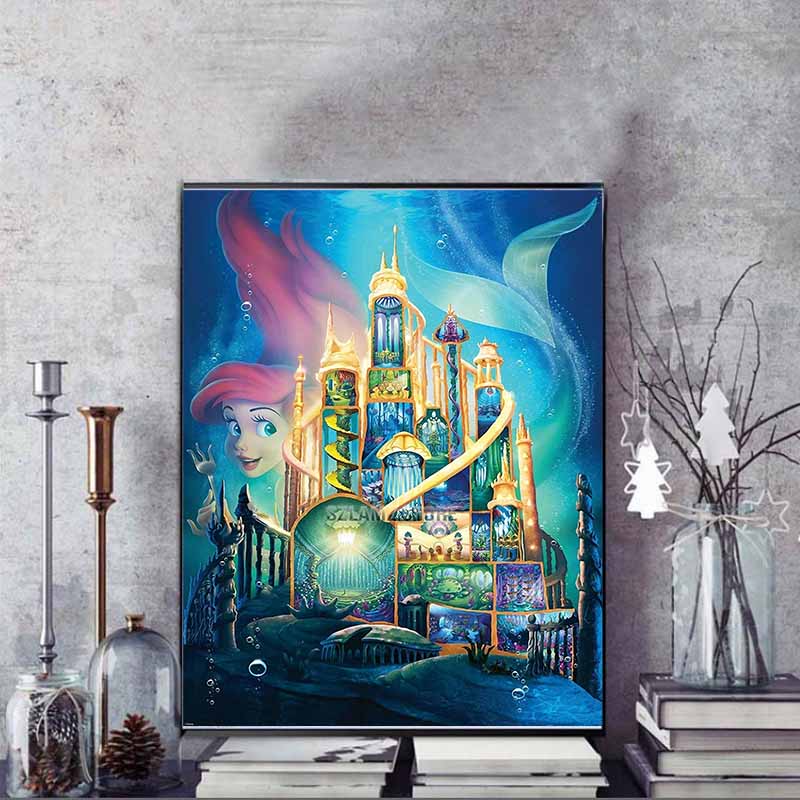 Disney Diamond Painting The Little Mermaid Atlantis Castle Cross Sectional Artwork 5D Diamond Painting Art Embroidery Cross-Stitch Room Decoration