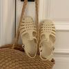 Moda Estate 2025 Sandali Romani in Gelatina da Donna Sandali da Spiaggia Trasparenti Cristallo Retro Punta Tonda Casual Traforati Scarpe di Designer