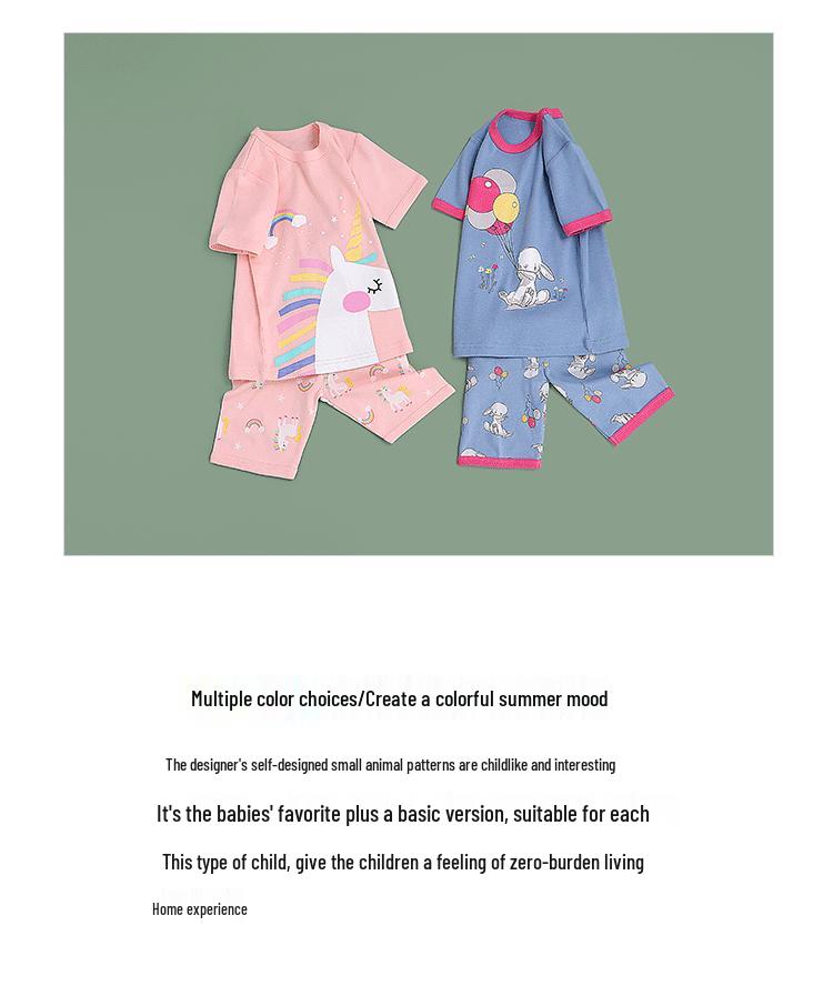 Girls' Pure Cotton Cartoon Pajamas - Spring/Summer 2025, Short Sleeve, European & American Style Baby Homewear.