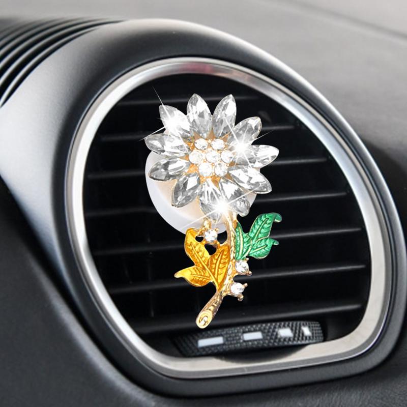 Flower Car Diffuser Vent Clip Bling Sunflower Vehicle Perfume Diffuser Automobile Interior Accessories Automotive Vent Scent