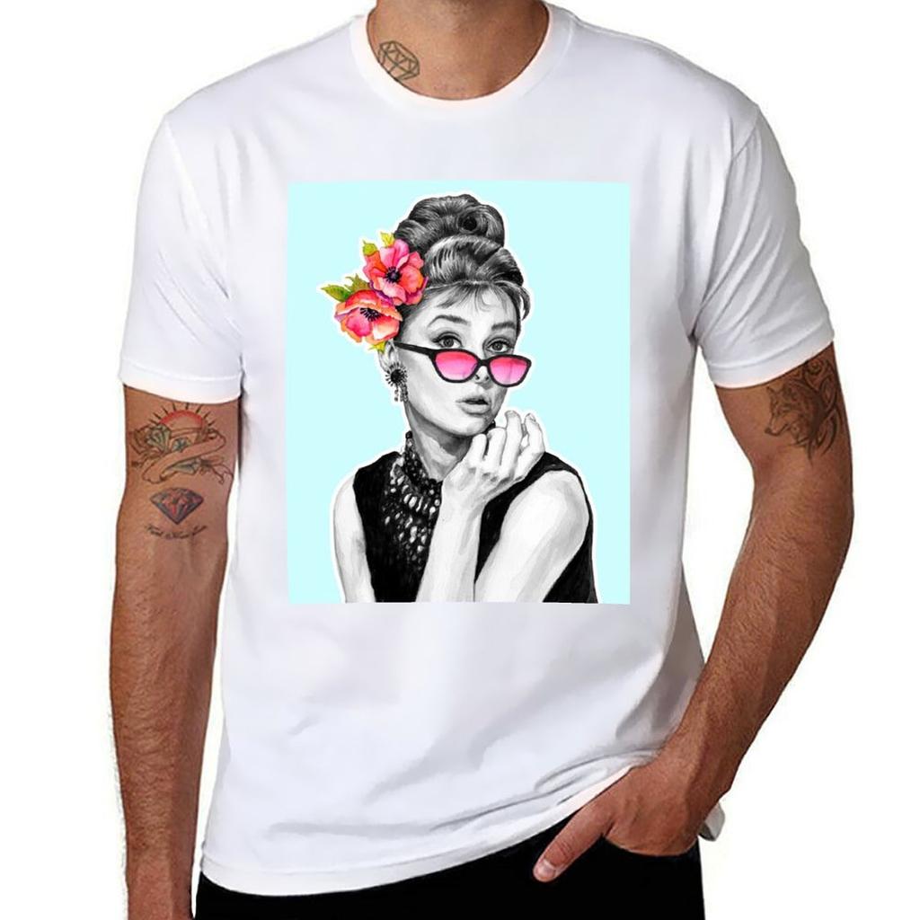 Audrey Hepburn Mit Blumen 9 T-Shirt Outdoor Sport Leichtes T-Shirt
