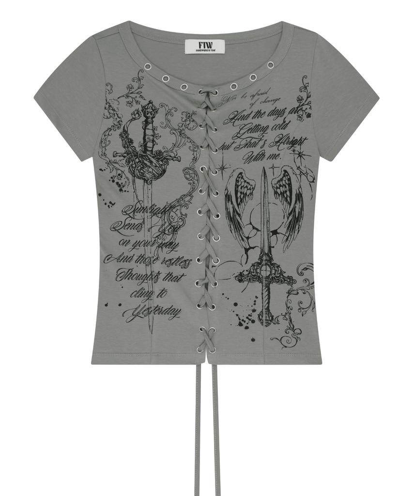 Podeowedeo Eyelet Angel Blade T-Shirt (Gray)