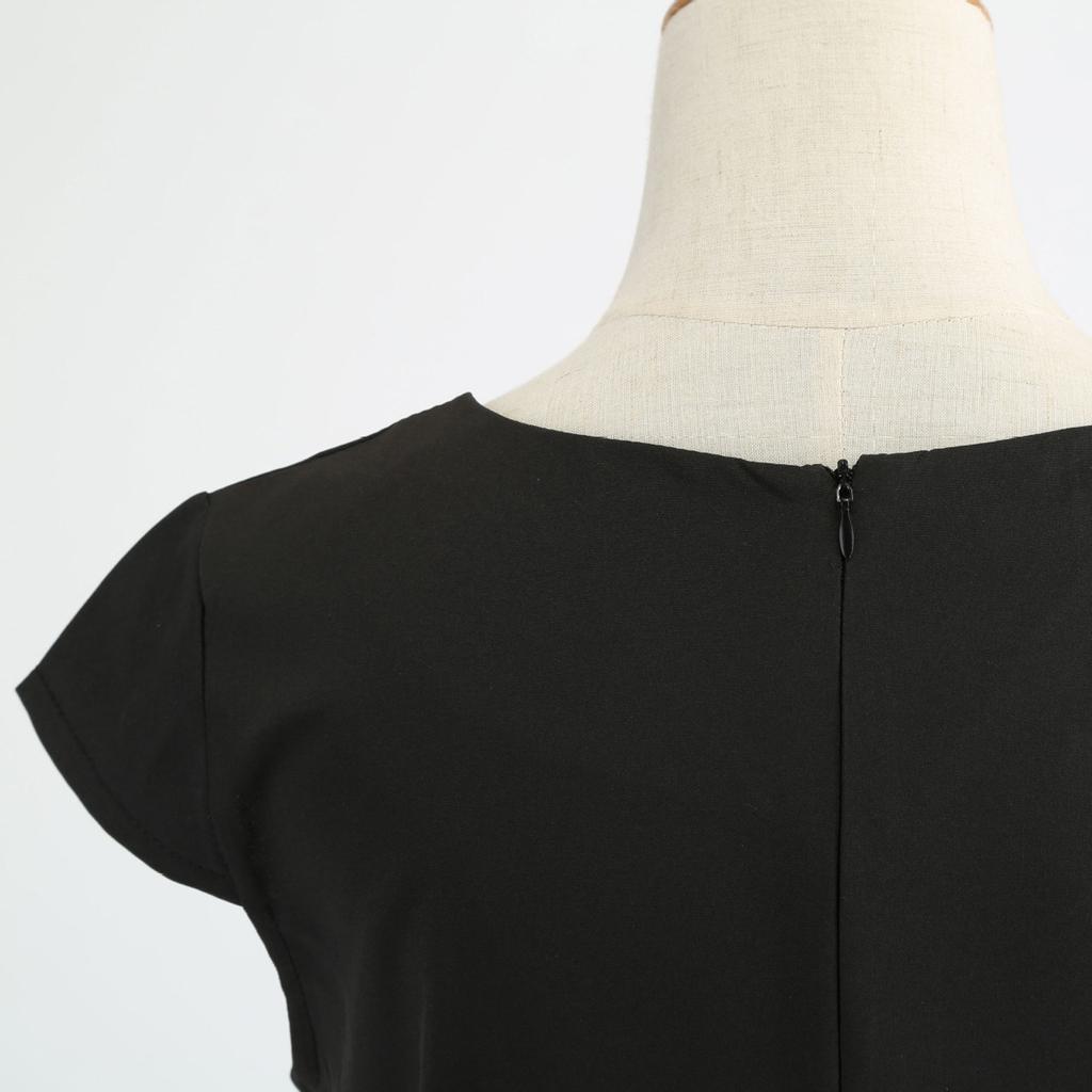 Damenmode, lässig, V-Ausschnitt, kurze Ärmel, einfarbig, knielang