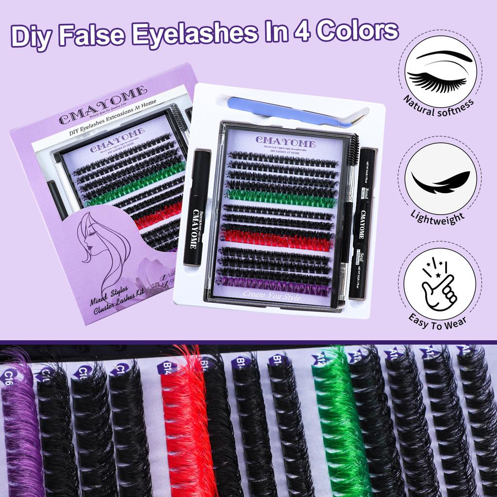 Dense Single Cluster D Song False Eyelashes Set 8-16Mmdiy Segmented Colored Multi-Haired Eyelashes