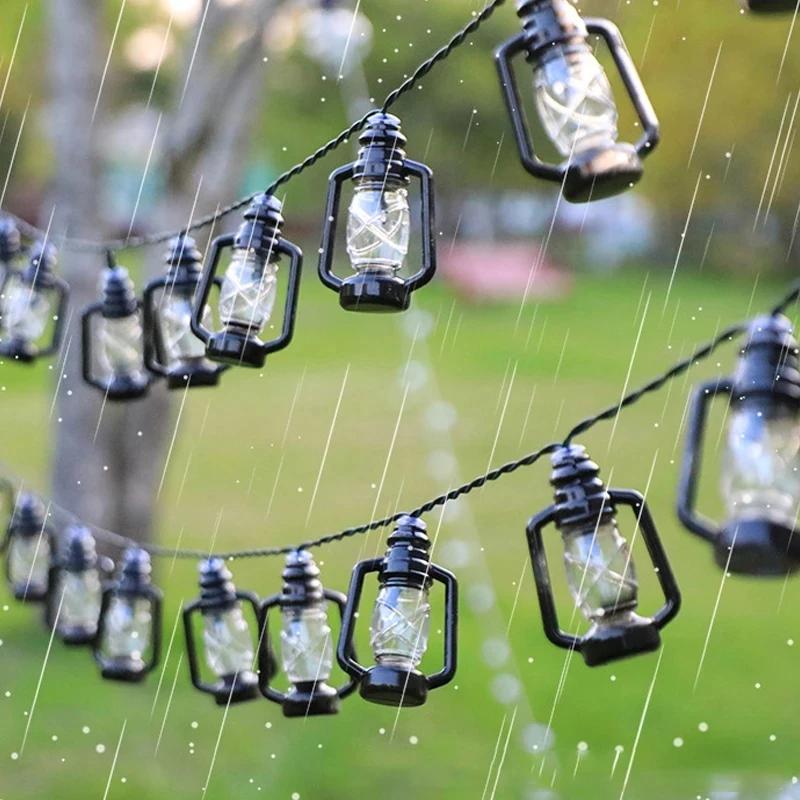 LED Solar Mini Retro Kerosene String Light Eid Mubarak Star Moon Palace Lantern Ramadan Halloween Decoration Fairy Light