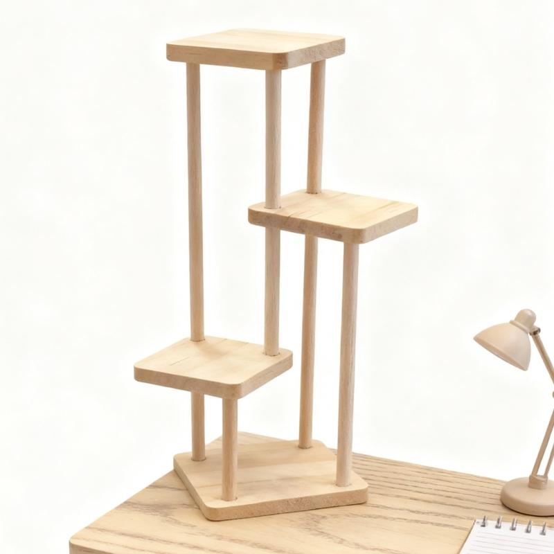 MultiLevel Flower Display Shelf For Miniature Plant And Scene Decoration Natural Wood Furniture Doll House Accessories