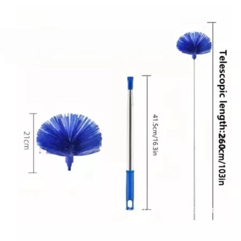 1Pc Extendable Spider Web Duster With Medium Stiff Bristles Retractable Stainless Steel Pole For Indoor Outdoor Cleaning