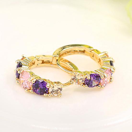 Women Fashion 9K Gold Plated Purple Zircon Eardrop Huggie Earrings Jewelry Gift