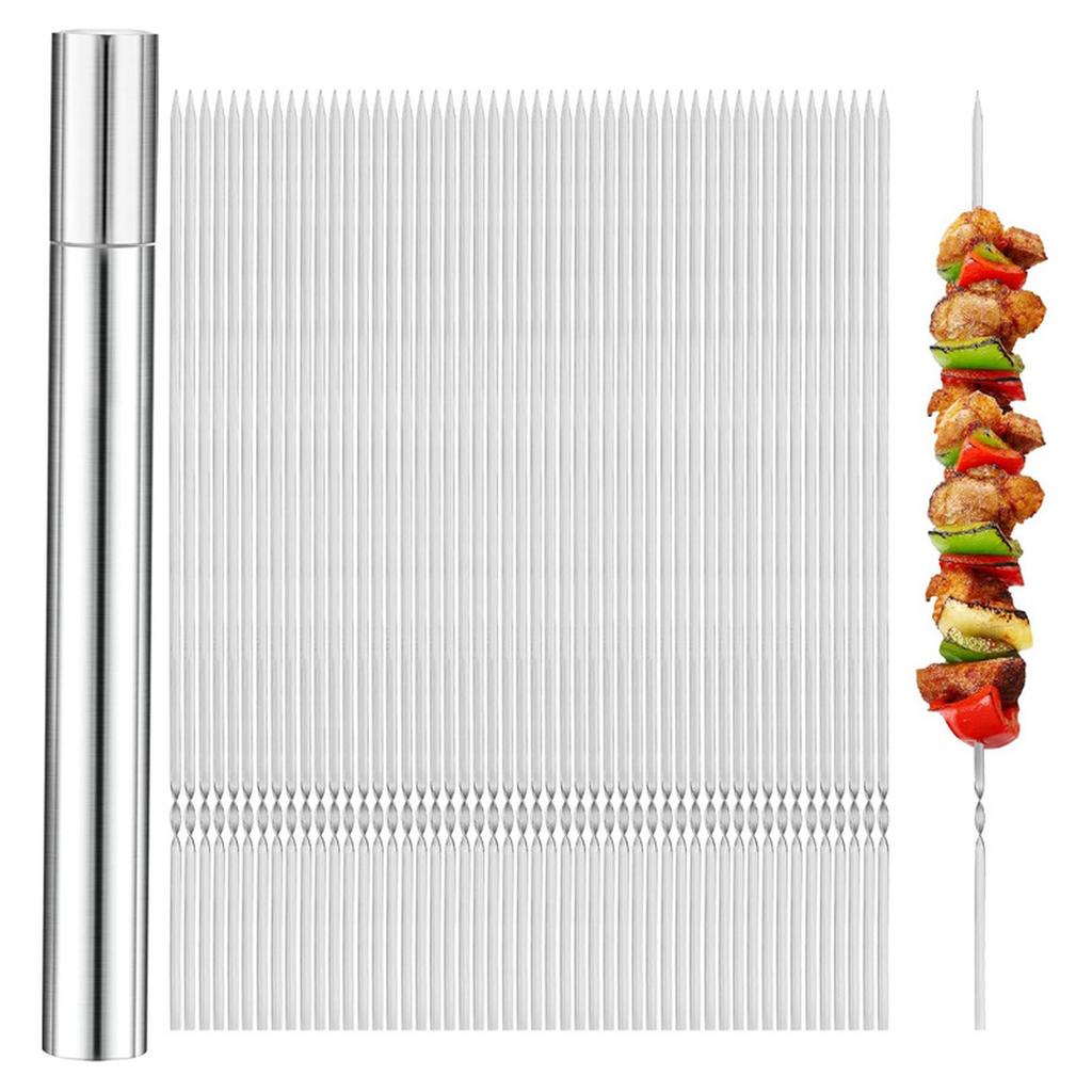 Set di Spiedini per Barbecue in Acciaio Inossidabile con Tubo di Conservazione Portatile Spiedini Metallici da Campeggio all'Aperto per Grigliare Carne Verdure e Altro