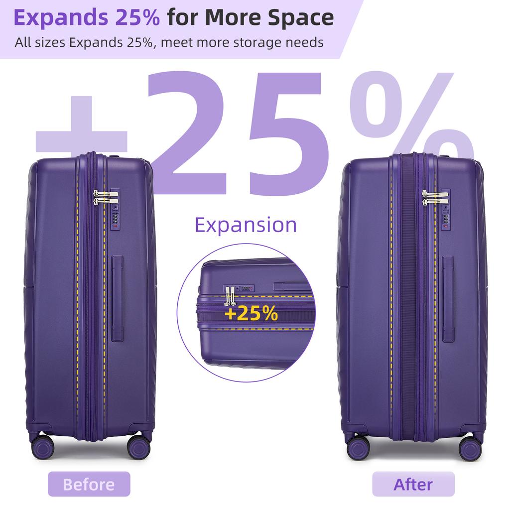 Elegant Purple Travel Set with 20" Carry On, Backpack, Bag & Umbrella, Lightweight Hard Shell Luggage with 360° Spinner Wheels