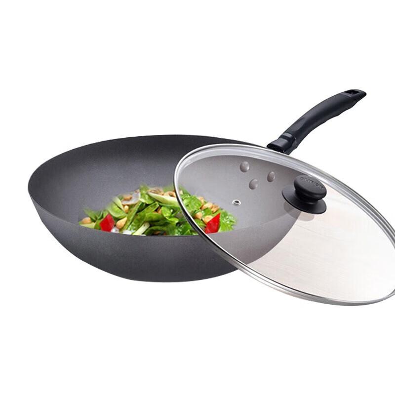 Supor 32cm Cast Iron Wok with Glass Lid