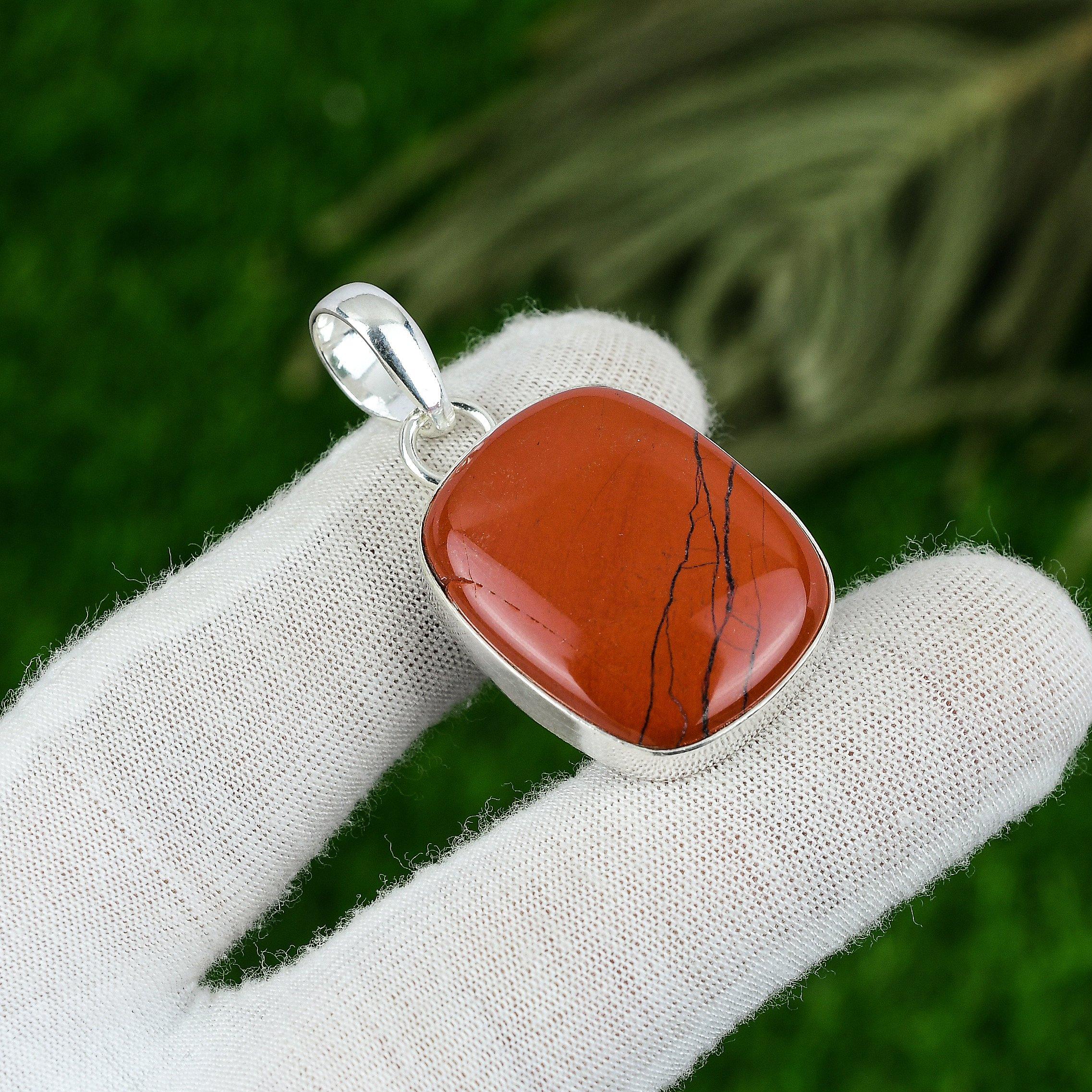 

Сделка ко Дню матери Натуральный красный речной яшма Юбилейный кулон Ювелирные изделия 925 серебро