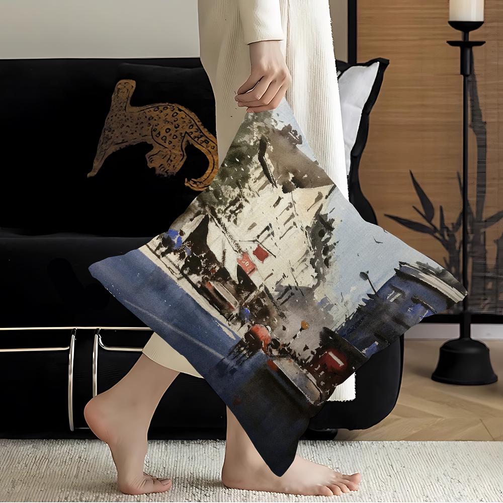 Paris Seine Street Landscape City Decorative Room Aesthetics Pillow Case Home Decor Bedroom Sofa Bed Couch Pillow Cover 45x45