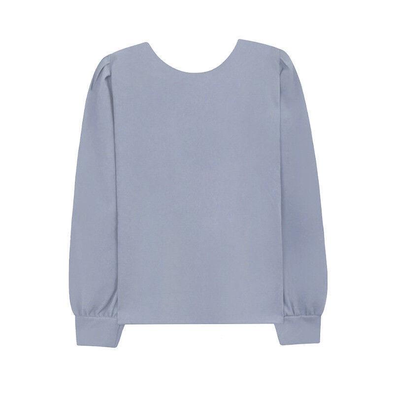 Spring Korean Style Loose Lantern Sleeve Sweatshirt - Women's Long Sleeve Solid Color T-Shirt