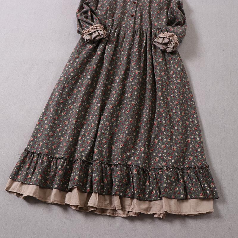Mori Girl Toamna Primăvară Femei Rochie lungă lejeră Guler cu volane Rochie Cottagecore Florală Volane din bumbac Vintage Rochie șic elegantă