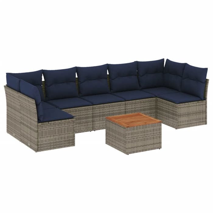 VidaXL Salon de Jardin avec Coussins 8 pcs, Canapés de Patio, Ensemble de Meubles, Mobilier de Terrasse Exterieur, Gris 3255907