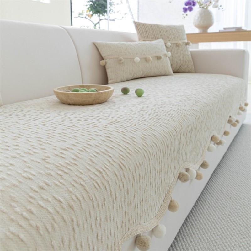 Solid Sofa Cushion Cover Mats Non-Slip  Autumn Sofa Protector Arc Edge Soft Anti-Skid Living Room Chenille Sofa Cushion Mats