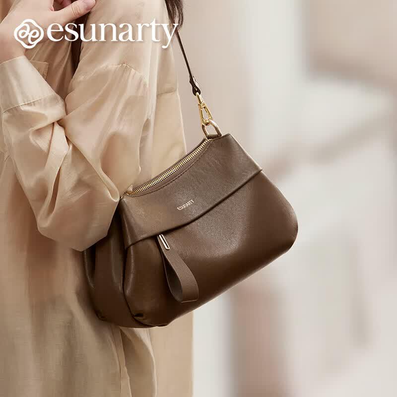 ESUNARTY Women's Genuine Leather Pillow Shoulder Crossbody Bag