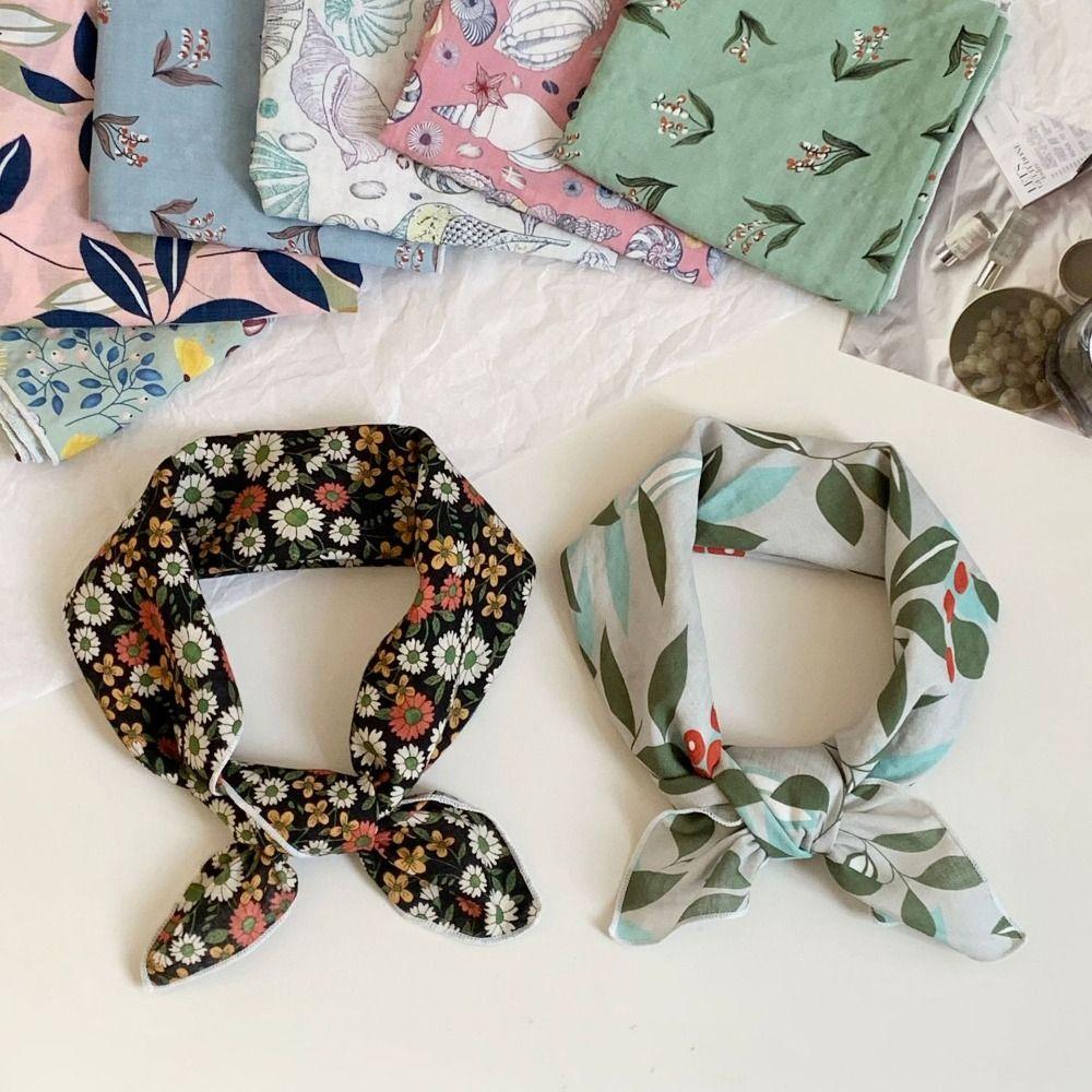 Sunscreen Small Square Scarf Hair Band Printed Silk Scarf Retro Flower Print Scarves  Daily