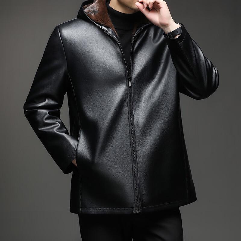 Men's Faux Leather Fur-Lined Hooded Winter Jacket