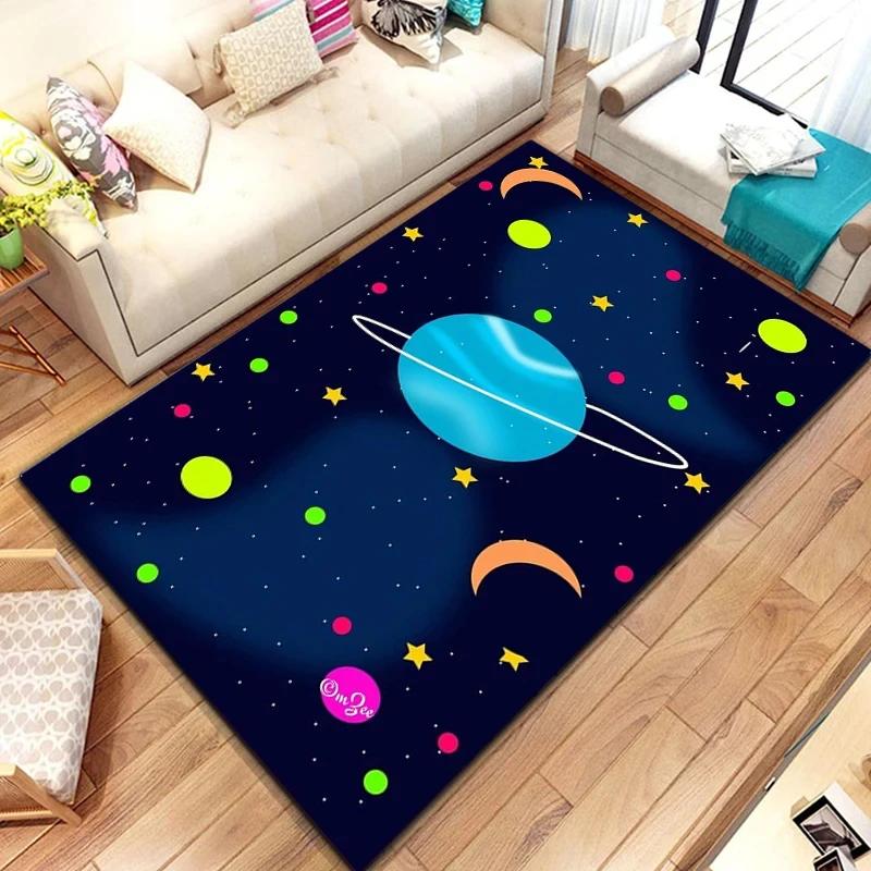 Cartoon Outer Space Astronaut Carpet Universe Galaxy Area Rug For Bedroom Living Room Decor Planet Doormat Starry Sky Floor Mat
