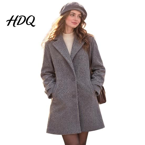 Long Sleeve Casual Jacket Women Fall Winter Wool Coat Notch Lapel Overcoat Coat with Pockets Single Breasted Solid Color Trench Spring