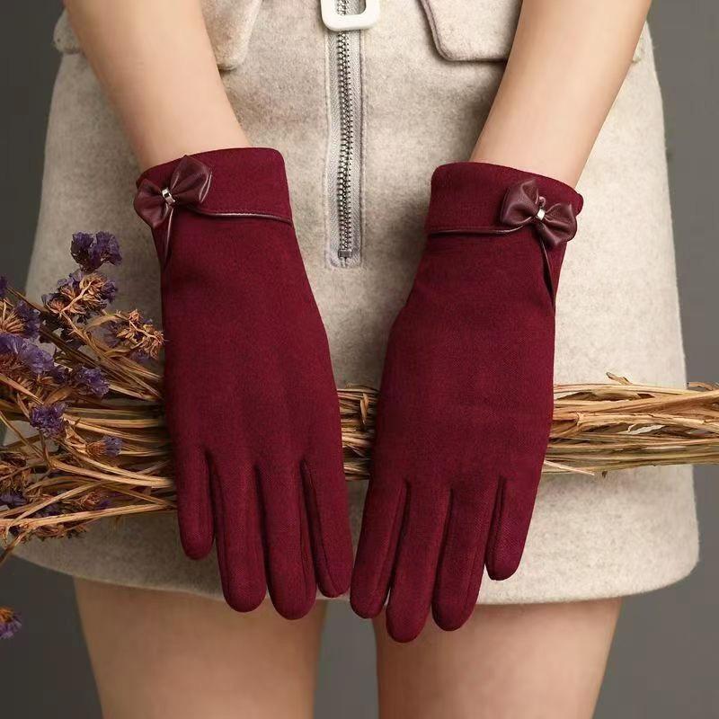 Warm Gloves New Rabbit Velvet Bow Outdoor Cycling Versatile Windproof and Cold Autumn and Winter Gloves