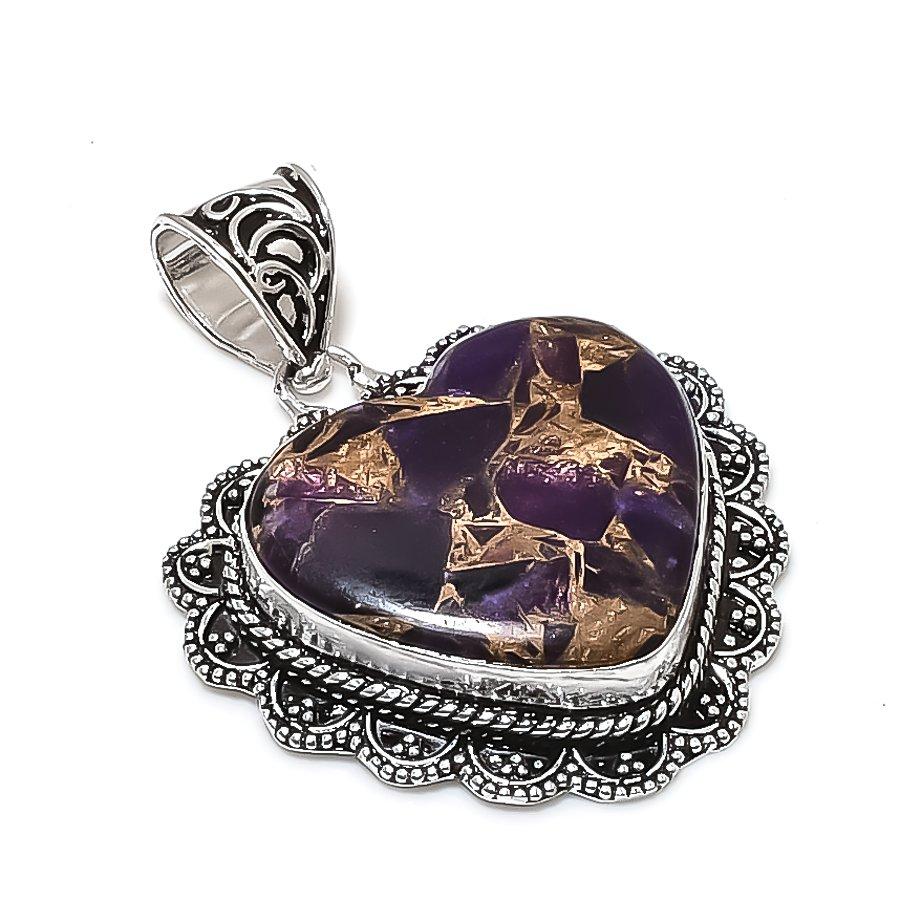 Натуральный медно-аметистовый драгоценный камень 925 пробы стерлингового серебра Подвеска 1,97  ETC-14003