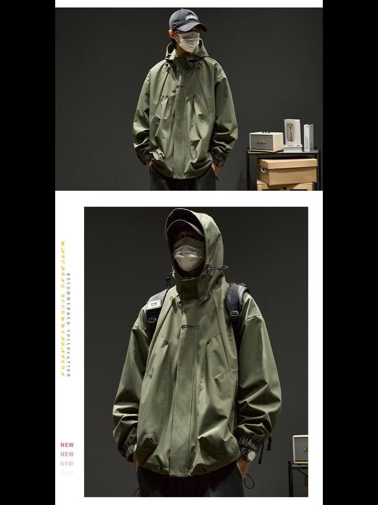 Herren Lockerer Kapuzen-Bergsteigerjacke: Japanische Mode, Amerikanisch Lässig, Frühling/Herbst